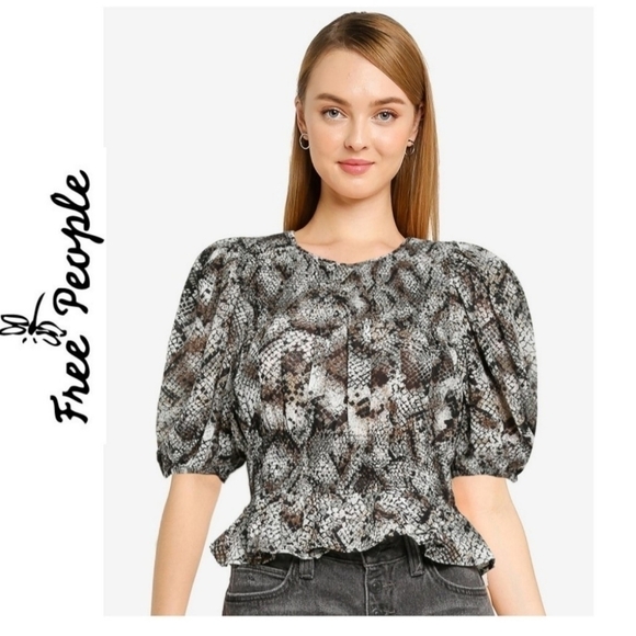 Free People XOXO Snake Print Blouse - Picture 1 of 11